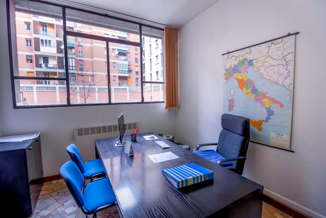 Italian course classroom with a map of Italy hung on the wall